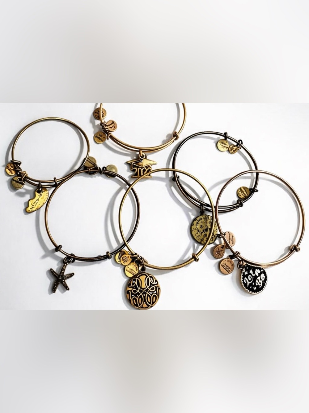 Alex and Ani Gold Tone Charm Expandable Bangle Set